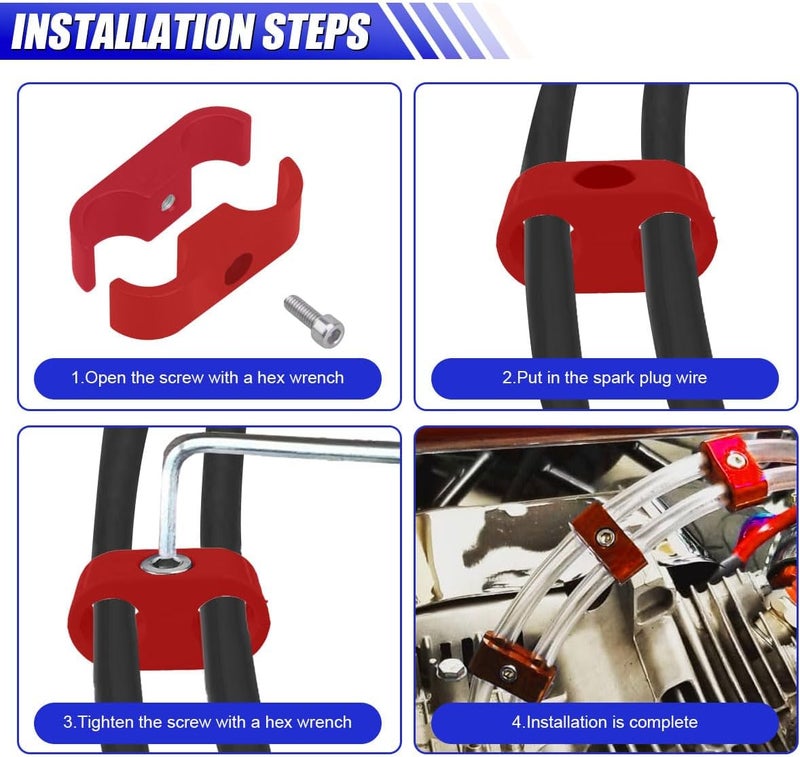 LHDOS 6PCS Car Spark Plug Wire Separator Divider Kit, Car Engine Ignition Wire Separators Holder for 7mm 8mm 9.5mm Wire, Spark Plug Wire Loom Divider Clamp (Red) - Image 3